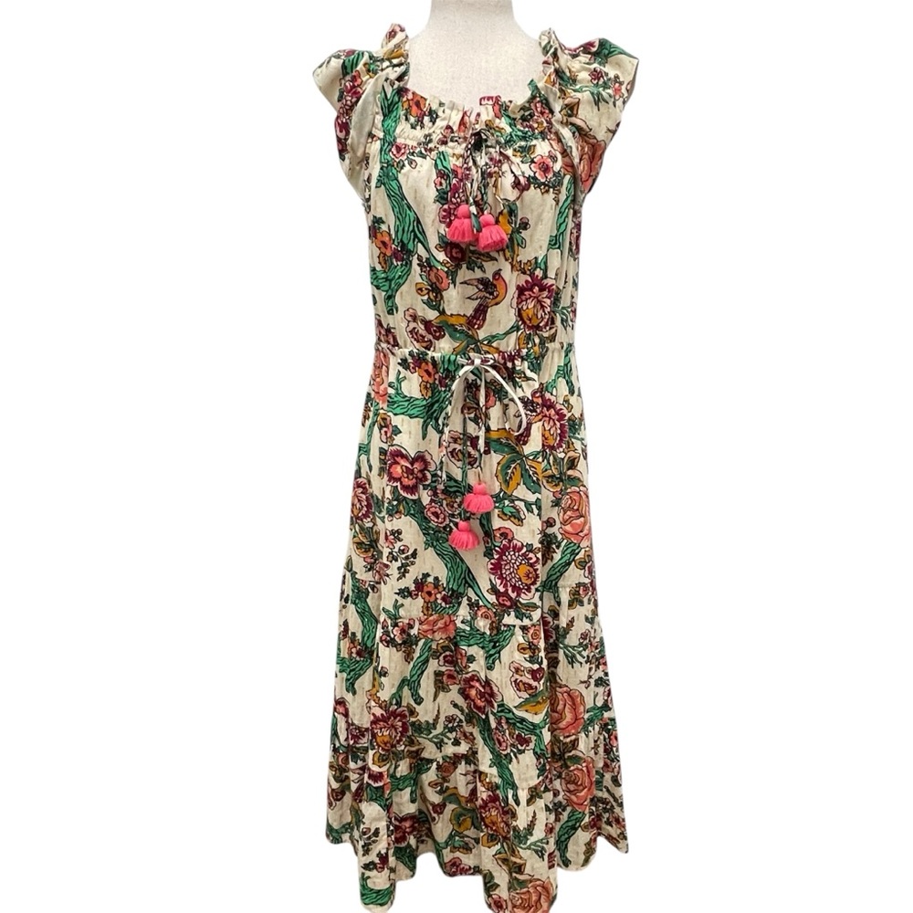 Figue Gianna Floral Print Green Midi Dress Size X-Small
